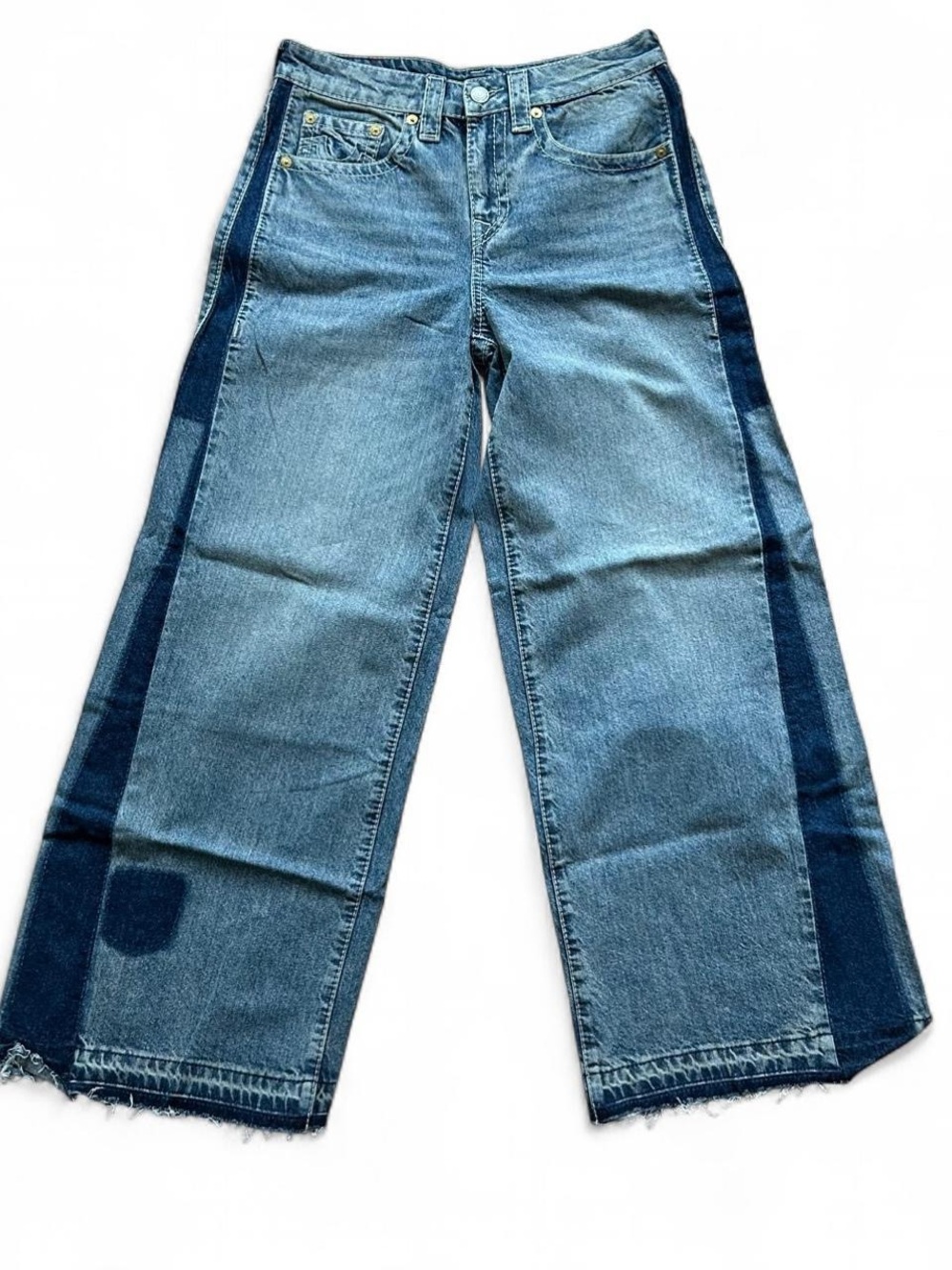 True Religion Two-Tone Blue Wide Leg Jeans